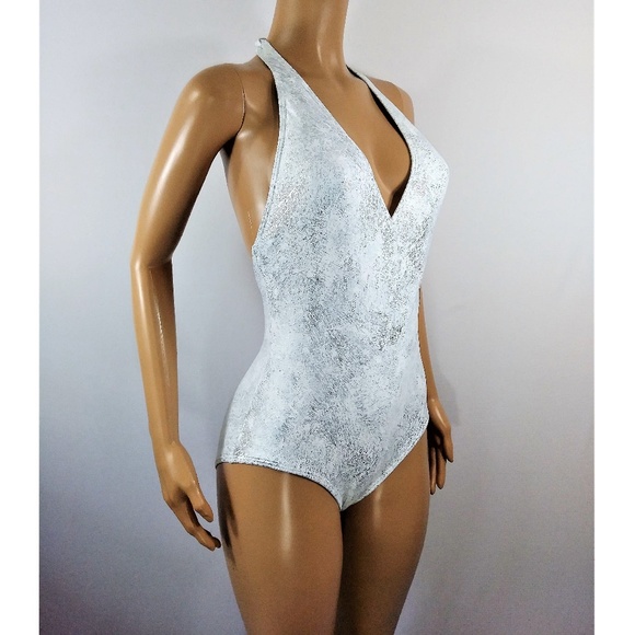 Carmen Marc Valvo White & Silver 1PC Swimsuit - Picture 1 of 4